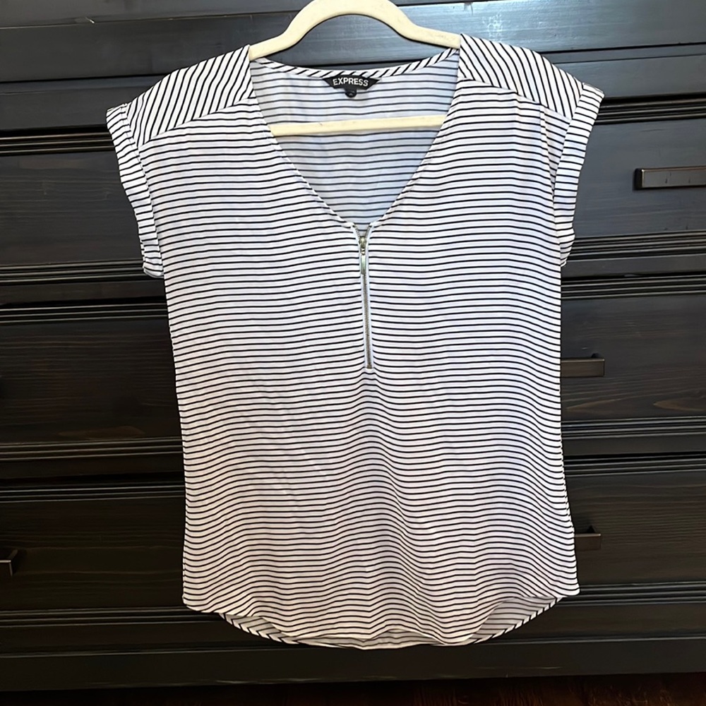 Express dress shirt. Size small. Black and white striped. gold half zipper